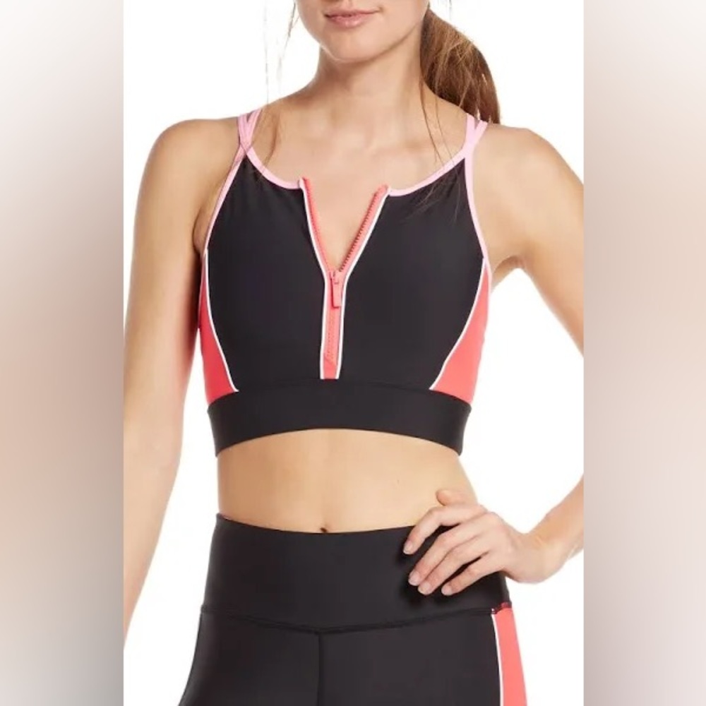 SOUL BY SOULCYCLE Zip Front Scuba‎ Longline Sports Bra Size L